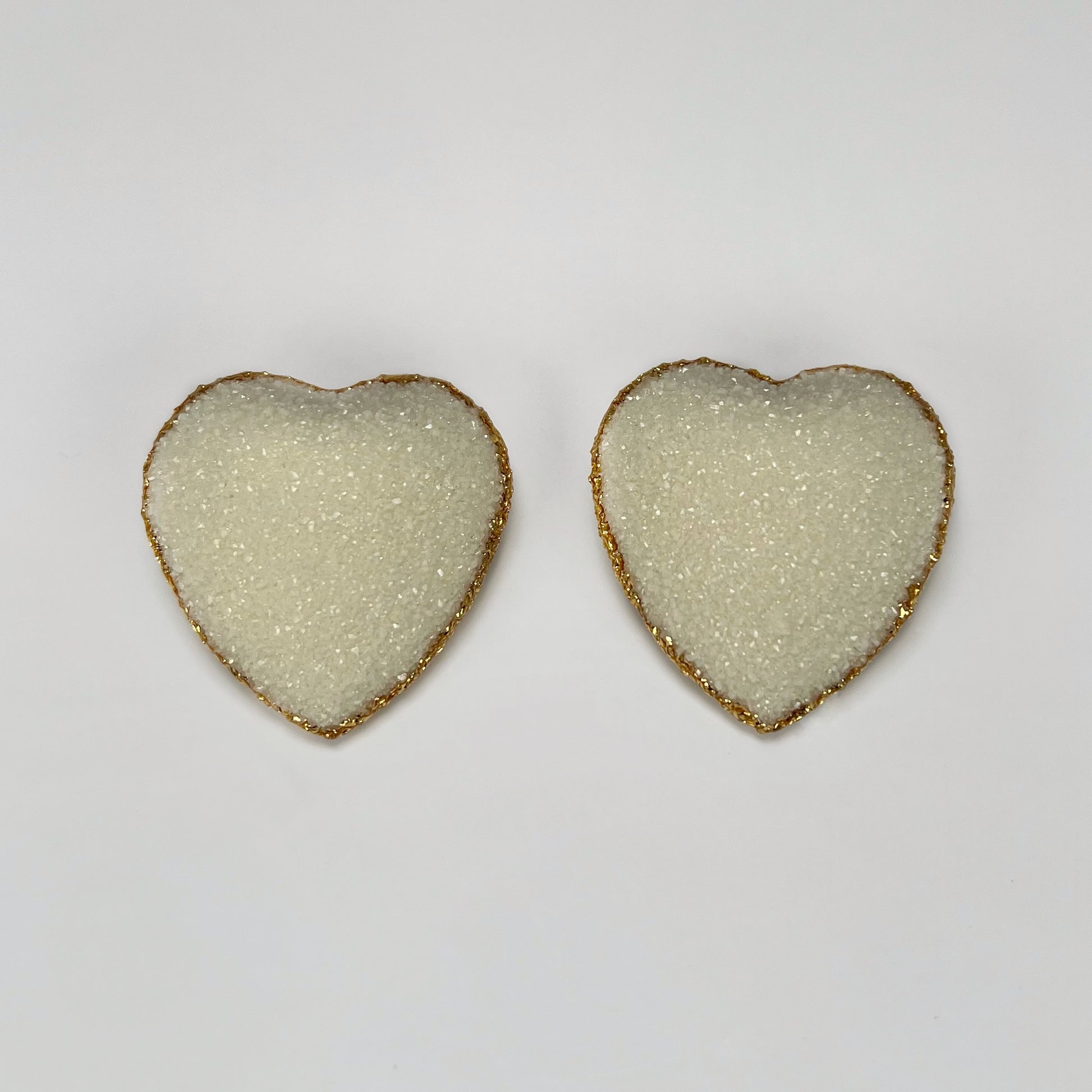 heart stud earrings, epoxy resin earrings, epoxy resin stud earrings, white stud earrings, ivory stud earrings, stud earrings, stainless steel earrings, hypoallergenic earrings, crystal earrings, druse earrings, druzy studs, druzy earrings, heart earrings, earring gift for her