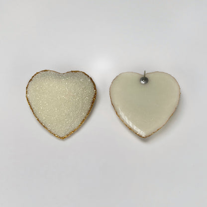 heart stud earrings, epoxy resin earrings, epoxy resin stud earrings, white stud earrings, ivory stud earrings, stud earrings, stainless steel earrings, hypoallergenic earrings, crystal earrings, druse earrings, druzy studs, druzy earrings, heart earrings, earring gift for her