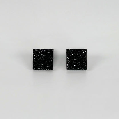 epoxy resin earrings, epoxy resin stud earrings, black stud earrings, stud earrings, stainless steel earrings, hypoallergenic earrings, crystal earrings, druse earrings, druzy studs, druzy earrings, square earrings, earring gift for her