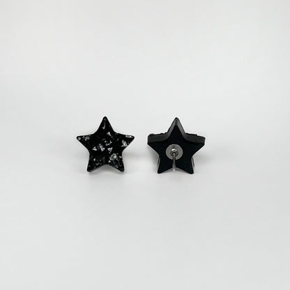 star stud earrings, epoxy resin earrings, epoxy resin stud earrings, black stud earrings, stud earrings, stainless steel earrings, hypoallergenic earrings, hypoallergenic jewelry, crystal earrings, druse earrings, druzy studs, druzy earrings, star earrings, earring gift for her