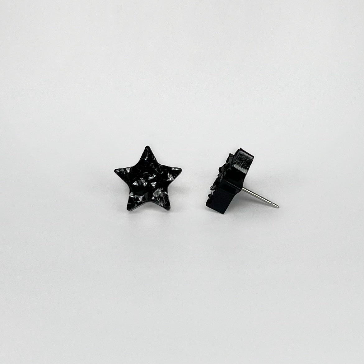 star stud earrings, epoxy resin earrings, epoxy resin stud earrings, black stud earrings, stud earrings, stainless steel earrings, hypoallergenic earrings, hypoallergenic jewelry, crystal earrings, druse earrings, druzy studs, druzy earrings, star earrings, earring gift for her