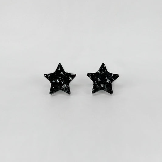 star stud earrings, epoxy resin earrings, epoxy resin stud earrings, black stud earrings, stud earrings, stainless steel earrings, hypoallergenic earrings, hypoallergenic jewelry, crystal earrings, druse earrings, druzy studs, druzy earrings, star earrings, earring gift for her