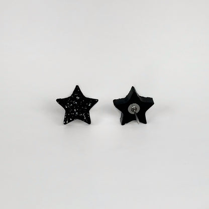 star stud earrings, epoxy resin earrings, epoxy resin stud earrings, black stud earrings, stud earrings, stainless steel earrings, hypoallergenic earrings, hypoallergenic jewelry, crystal earrings, druse earrings, druzy studs, druzy earrings, star earrings, earring gift for her