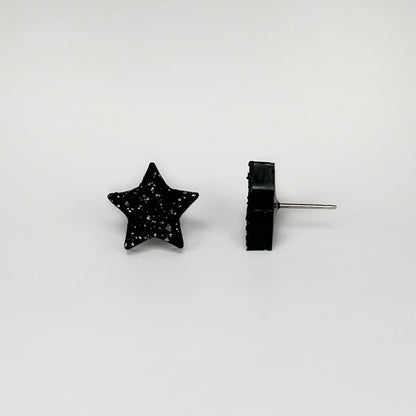 star stud earrings, epoxy resin earrings, epoxy resin stud earrings, black stud earrings, stud earrings, stainless steel earrings, hypoallergenic earrings, hypoallergenic jewelry, crystal earrings, druse earrings, druzy studs, druzy earrings, star earrings, earring gift for her