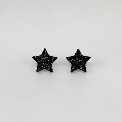 star stud earrings, epoxy resin earrings, epoxy resin stud earrings, black stud earrings, stud earrings, stainless steel earrings, hypoallergenic earrings, hypoallergenic jewelry, crystal earrings, druse earrings, druzy studs, druzy earrings, star earrings, earring gift for her