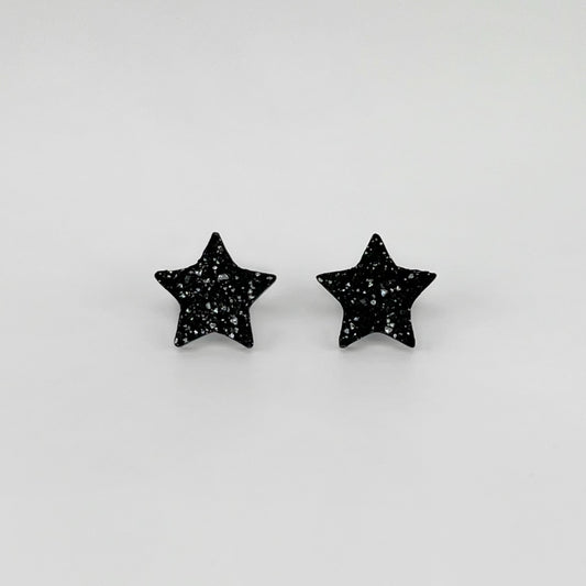 star stud earrings, epoxy resin earrings, epoxy resin stud earrings, black stud earrings, stud earrings, stainless steel earrings, hypoallergenic earrings, hypoallergenic jewelry, crystal earrings, druse earrings, druzy studs, druzy earrings, star earrings, earring gift for her